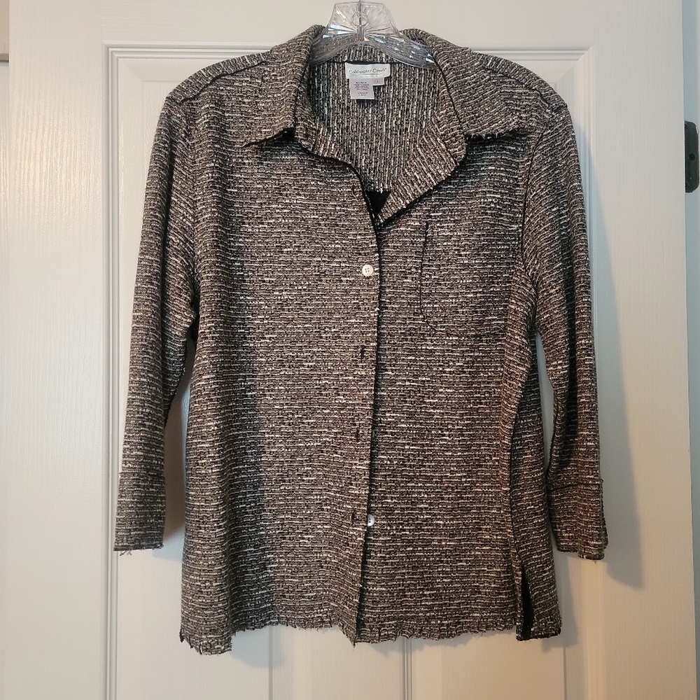 Coldwater Creek Black/Cream Textured Button-up Lightweight Jacket or Shirt Sz L